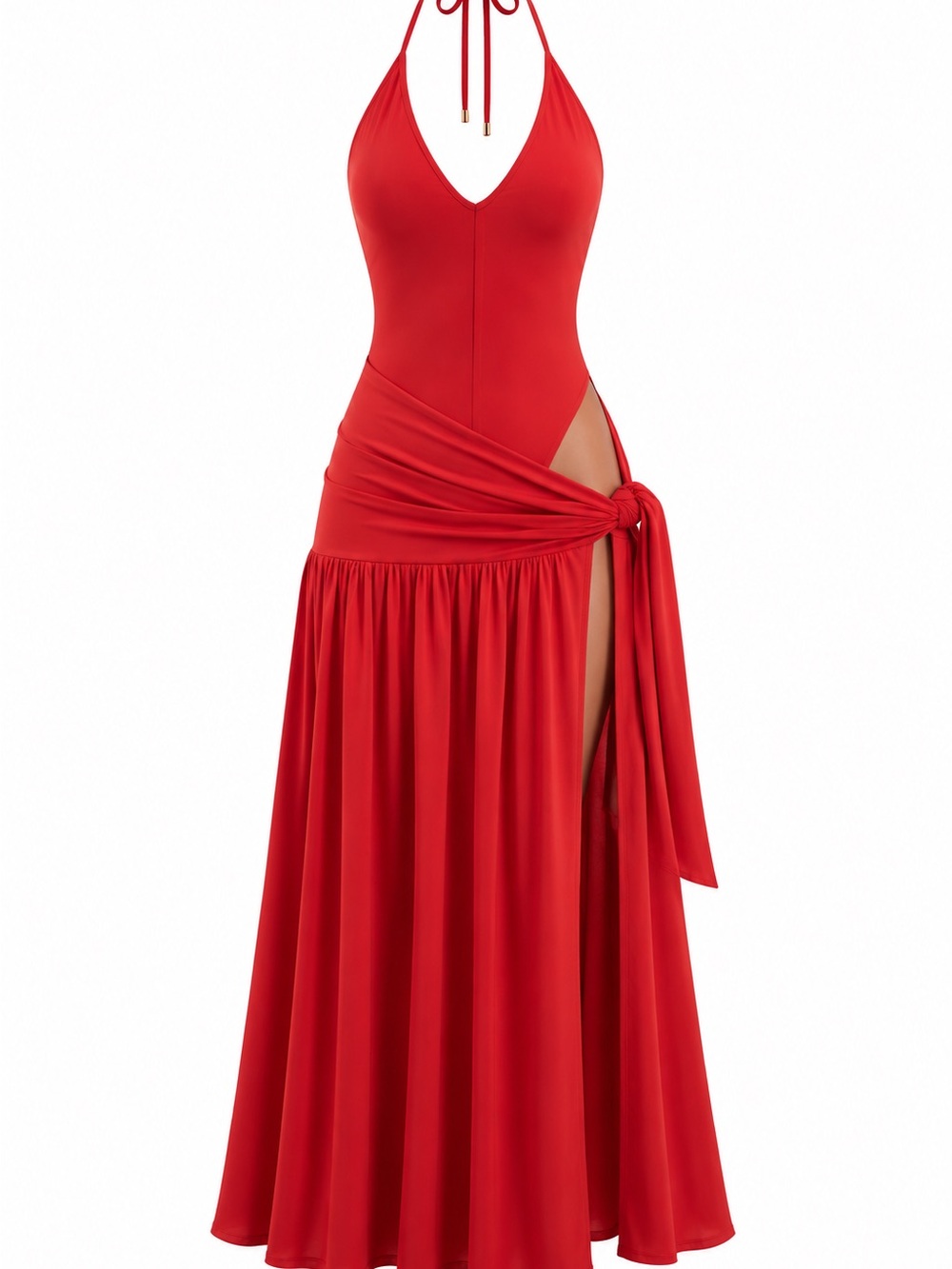 Red Halter Maxi Dress with Side Knot